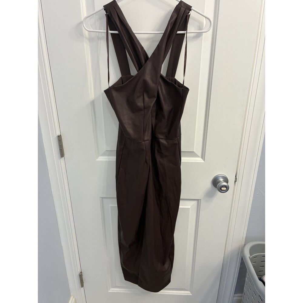 Saylor Rach Faux Leather Midi Dress Brown Size S Crossback $286 Retail